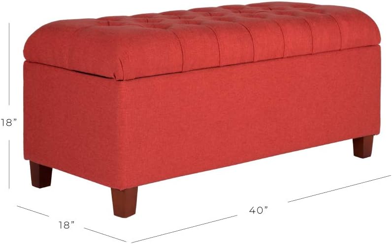 Homepop Home Decor | Tufted Ainsley Button Storage Ottoman Bench with Hinged Lid | Ottoman Bench with Storage for Living Room & Bedroom, Cranberry