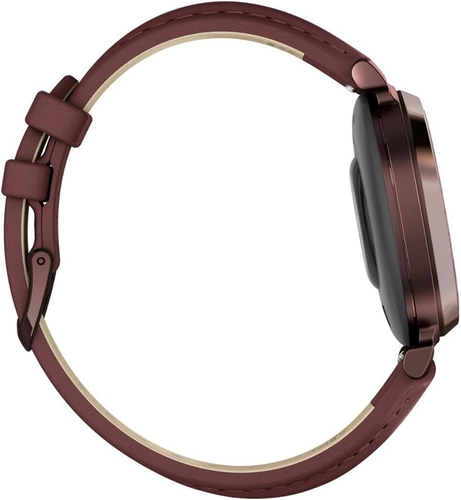 Garmin 010-02839-03 Lily 2 Classic Dark Bronze with Mulberry Leather Band Smartwatch | Official USA Partner Model | Bundle with Sport Towel + Deco Essentials Commuter Front & Rear Safety Light