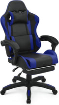 MoNiBloom Gaming Chair with Headrest & Lumbar Support Ergonomic Computer Racing Chair with Footrest, Adjustable Hight Leather Swivel Computer Chair for Adult Teen Office or Gaming, Blue