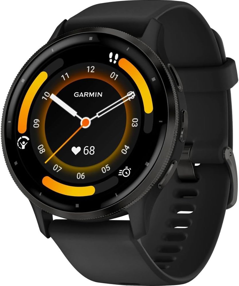 Garmin 010-02784-01 Venu 3 Health and Fitness GPS Smartwatch Steel Bezel with Black Case 45mm Bundle with Deco Essentials Charging Dock, Silicone Dust Cover 3 Pack and USB Type C Charging Cable