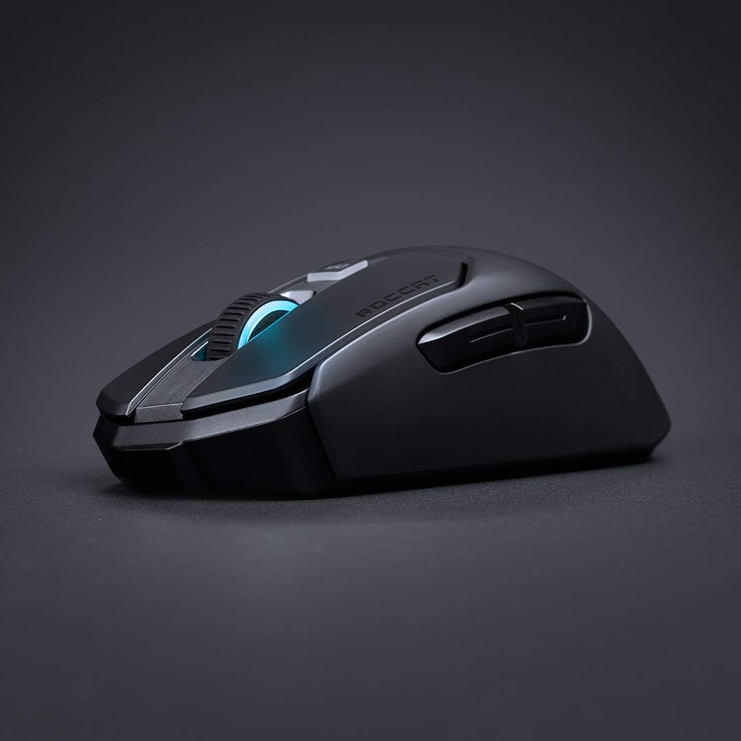 ROCCAT Kain 200 Wireless PC Gaming Mouse, AIMO RGB Backlit Lighting, Owl-Eye Optical Sensor, Ergonomic Mouse Feel, 5 Side Buttons, Adjustable Up to 16,000 DPI, Up to 50 Hour Battery Life, Black
