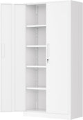 Greenvelly Metal Storage Cabinet, 72' Locking Metal Garage Storage Cabinet with Doors and 4 Adjustable Shelves, White Lockable Steel Cabinet for Home Office, Garage, Shop, School (32' W x 16' D)