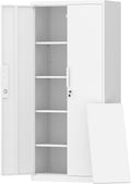 GREATMEET Garage Storage Cabinets, Metal Storage Cabinet with 2 Doors and Shelves, 71' H Metal Pantry, Lockable Storage Cabinets, Tool Storage Utility Cabinet for Office, White