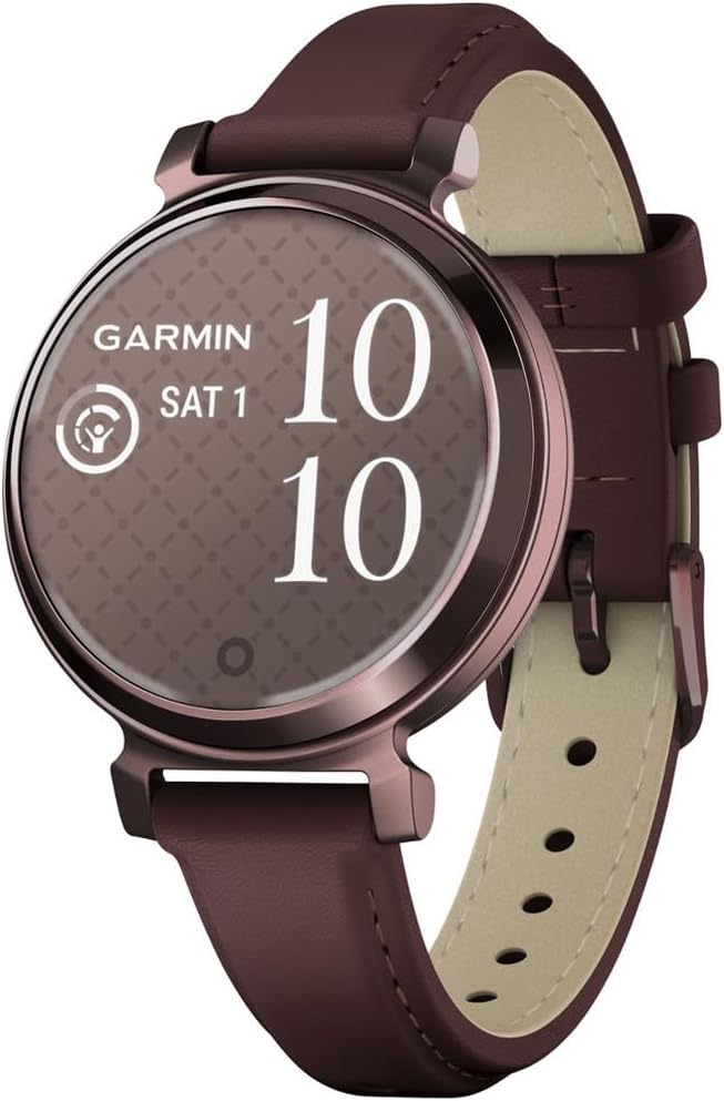 Garmin 010-02839-03 Lily 2 Classic Dark Bronze with Mulberry Leather Band Smartwatch | Official USA Partner Model | Bundle with Sport Towel + Deco Essentials Commuter Front & Rear Safety Light