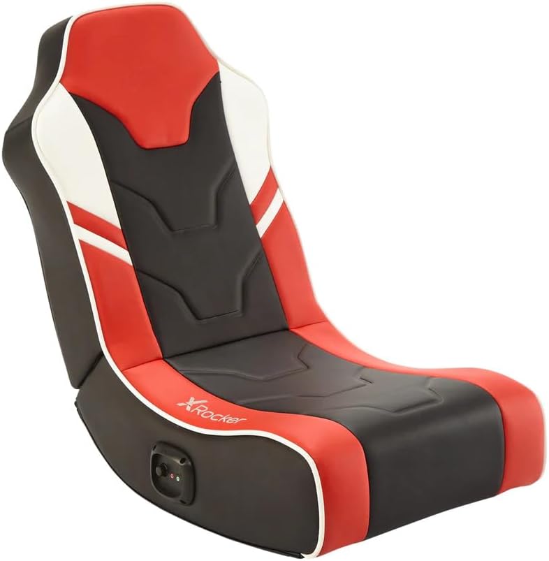X-Rocker Shadow Gaming Chair for Kids and Juniors, 2.0 Audio Floor Rocker, Low Folding Rocking Seat with 2 Stereo Sound Speakers, Padded Foam Gaming Seat for Children for XBOX, PS4, PS5, Switch - RED