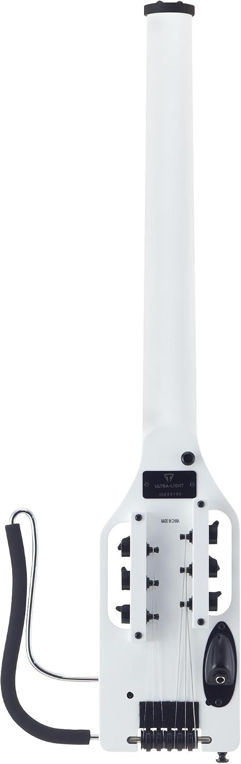 Traveler Guitar Ultra-Light Electric Guitar Satin White | Portable Electric with Removable Lap Rest | Full 24 3/4' Scale Headless Guitar | Custom Gig Bag Included