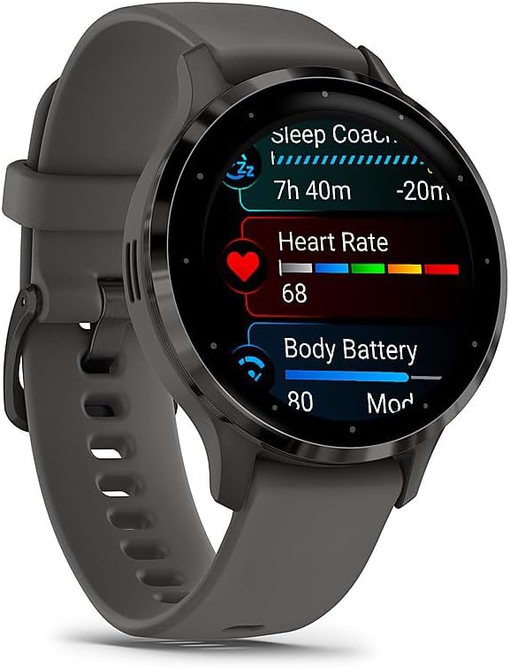 Garmin 010-02785-00 Venu 3S Health Fitness GPS Smartwatch Steel Bezel with Pebble Gray Case 41mm | Official USA Partner Model | Bundle with Deco Screen Protector, Fitness & Wellness Suite