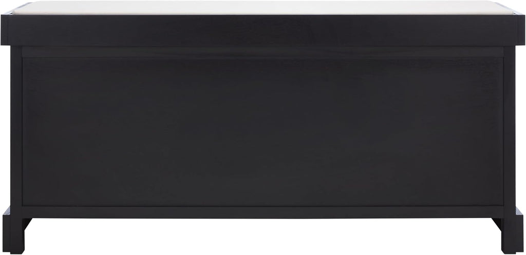 SAFAVIEH Home Collection – Briar 3-Drawer Upholstered Storage Bench, Farmhouse Entryway Accent Bench with Cushion Top, Black Frame & Greige Drawer Fronts (BCH5700E)