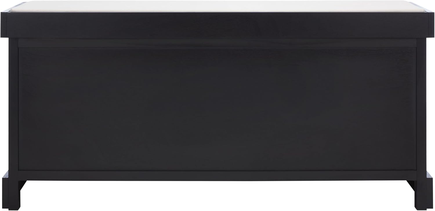 SAFAVIEH Home Collection – Briar 3-Drawer Upholstered Storage Bench, Farmhouse Entryway Accent Bench with Cushion Top, Black Frame & Greige Drawer Fronts (BCH5700E)
