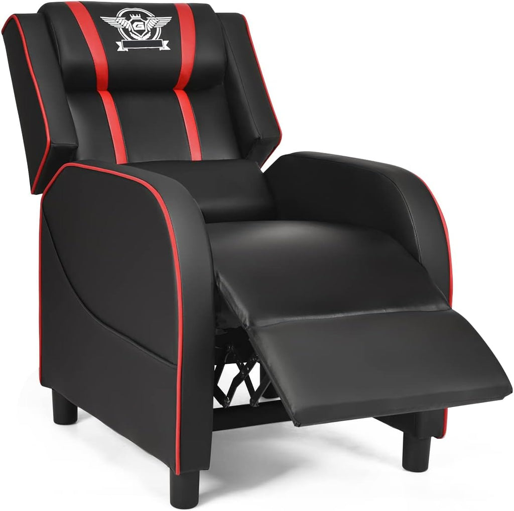 Harmony-Furniture Modern Massage Gaming Recliner Chair, PU Leather Home Theater Recliner Chairs w/Footrest and Massage, Racing Style Sofa Chair for Living Bedroom Gaming Room (Red)