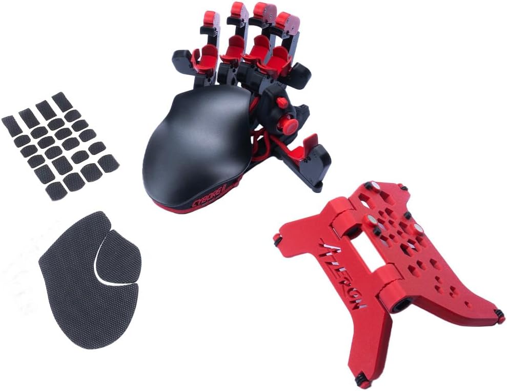 AZERON Cyborg ll Keypad Bundle – Programmable One Handed Gaming Keyboard for PC, Hall Effect Joystick and 30 Programmable Keys, Magnetic Stand and Grip Tapes Included (Red, Cyborg ll Bundle)