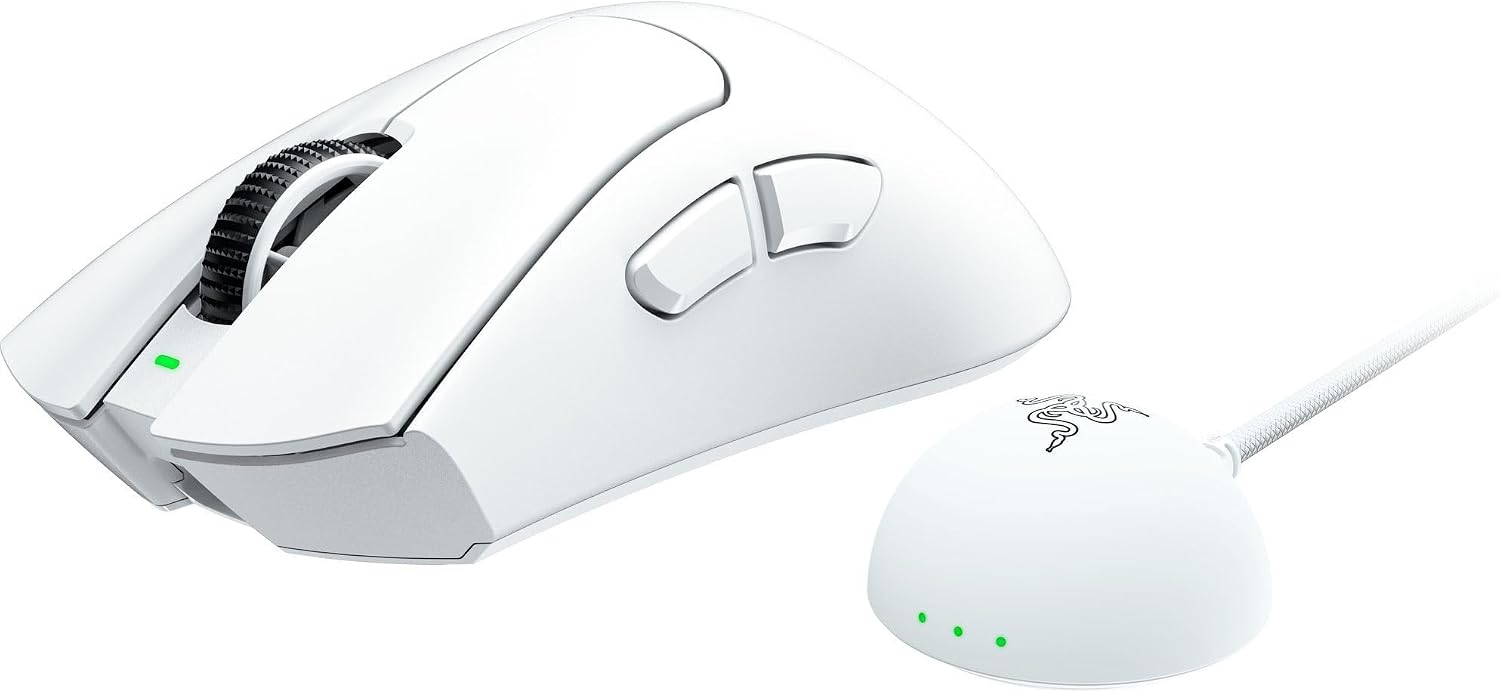 Razer DeathAdder V4 Pro Wireless Gaming Mouse: 56g Lightweight - HyperSpeed Gen-2 - Optical Scroll Wheel - Optical Switches Gen-4 - Focus Pro 45K Sensor Gen-2 - Up to 150 Hr Battery - White (Renewed)