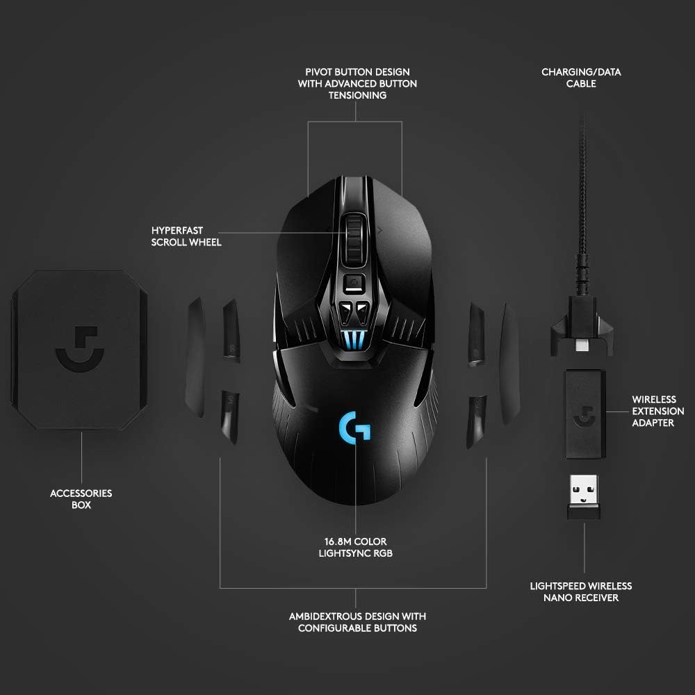 Logitech G G935 Over Ear Wireless Headset, Black & Logitech G903 16K Sensor 11-Button Wireless Mouse, Black