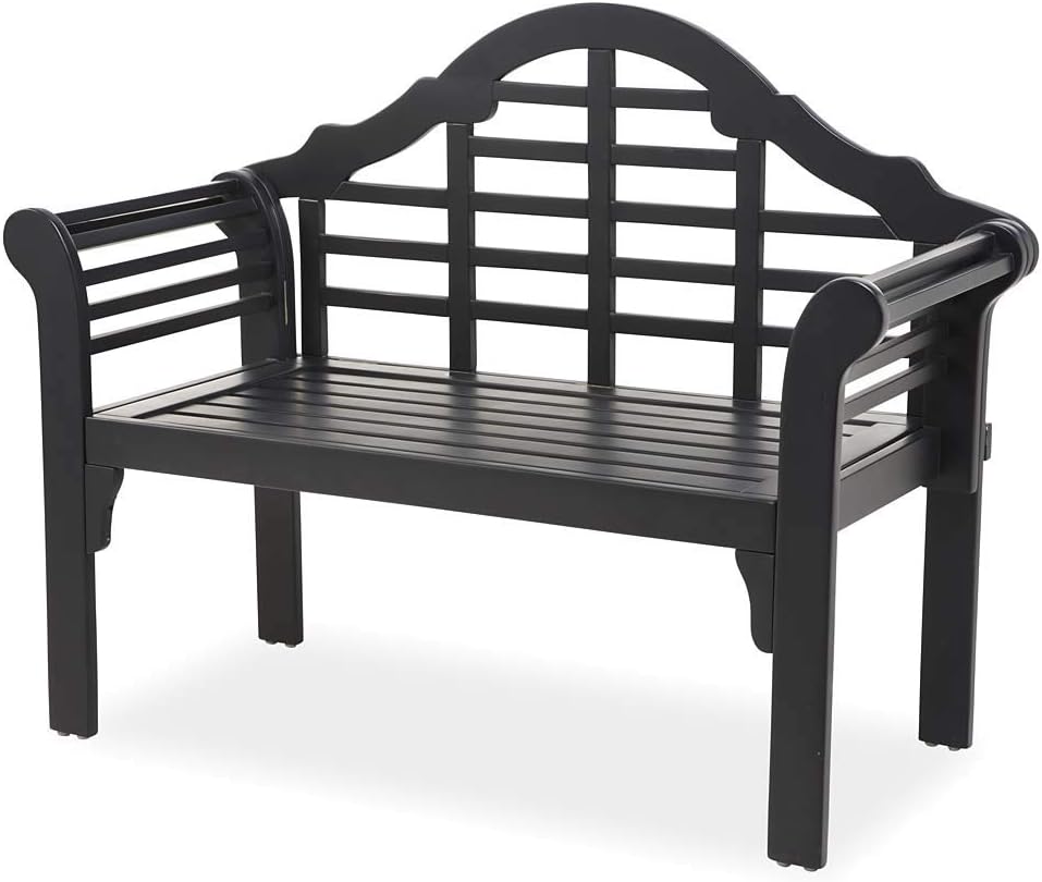 Plow & Hearth Weatherproof Lutyens Eucalyptus Wood Garden Bench | Foldable Patio Bench | Outdoor Furniture Seating for Porch Park Deck | Black
