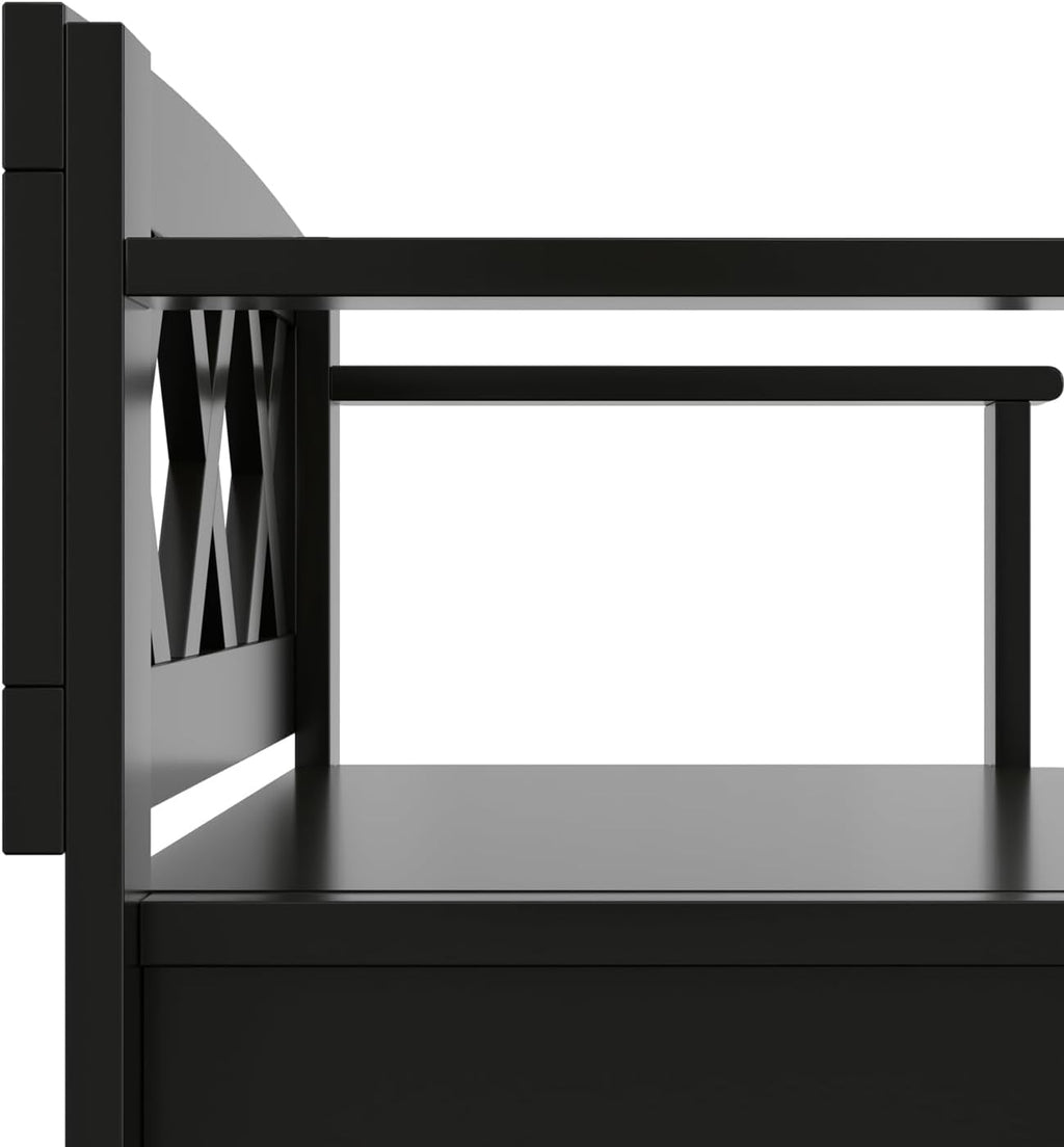 SIMPLIHOME Amherst Entryway Storage Bench - 36 inch Wide Solid Wood Hallway Bench in Black, Transitional Bench for Entry or Mudroom with Lift-Up Lid, Storage Compartments and X-Back Detail