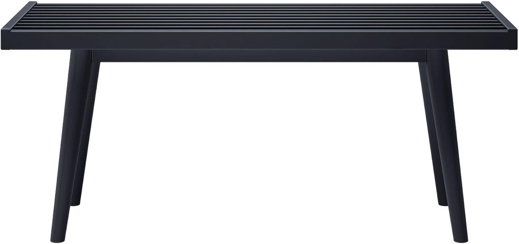 Plank+Beam Entryway Bench, Wooden End of Bed Bench for Bedroom, Mid-Century Modern Square Bench for Hallway, Living Room, Indoor, Porch, 41.25', Black