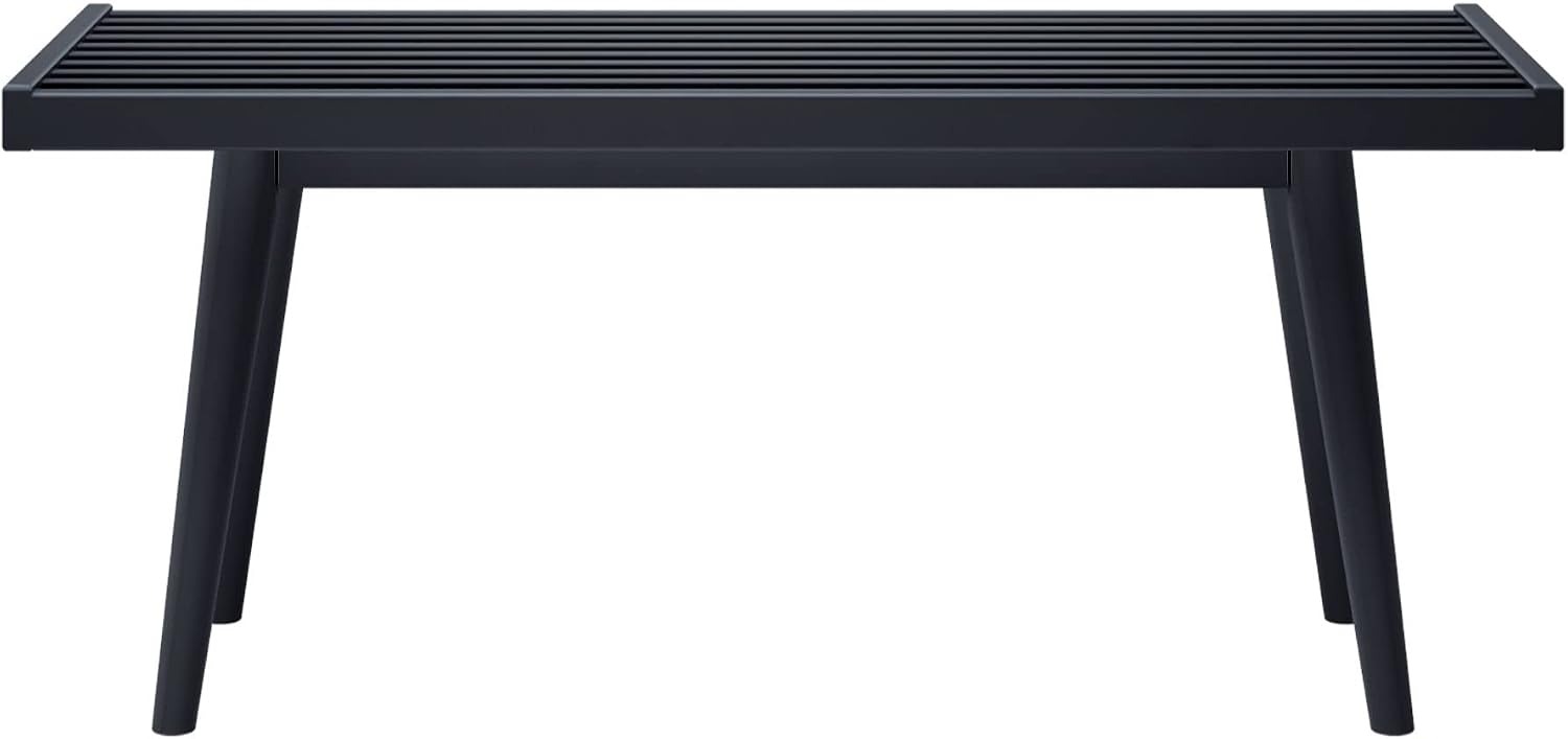 Plank+Beam Entryway Bench, Wooden End of Bed Bench for Bedroom, Mid-Century Modern Square Bench for Hallway, Living Room, Indoor, Porch, 41.25', Black