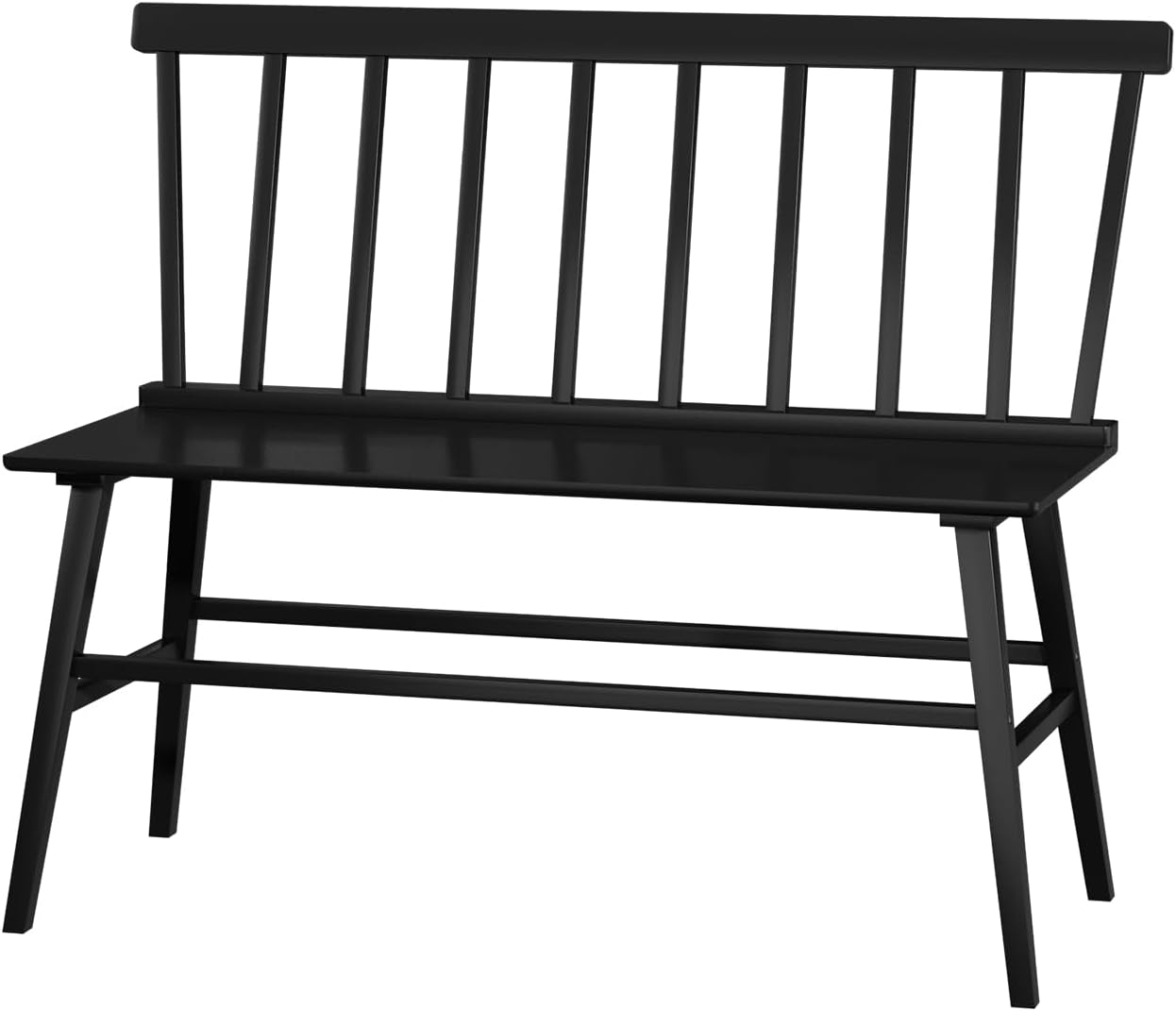 WISUCART Dining Bench for Kitchen & Dining Room – Bamboo Wood Bench with Spindle Back & Armrests, Farmhouse Entryway Bench, Indoor Bedroom Bench, Versatile Entry Bench & Outdoor Bench Seating（Black）