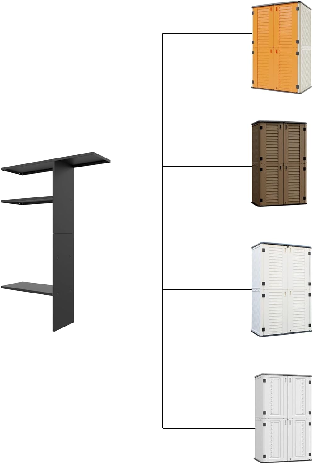 ADDOK Metal Shelve Laminate kit,Vertical Outdoor Storage Cabinet Specialized,68' x 46' x 15'(Black)
