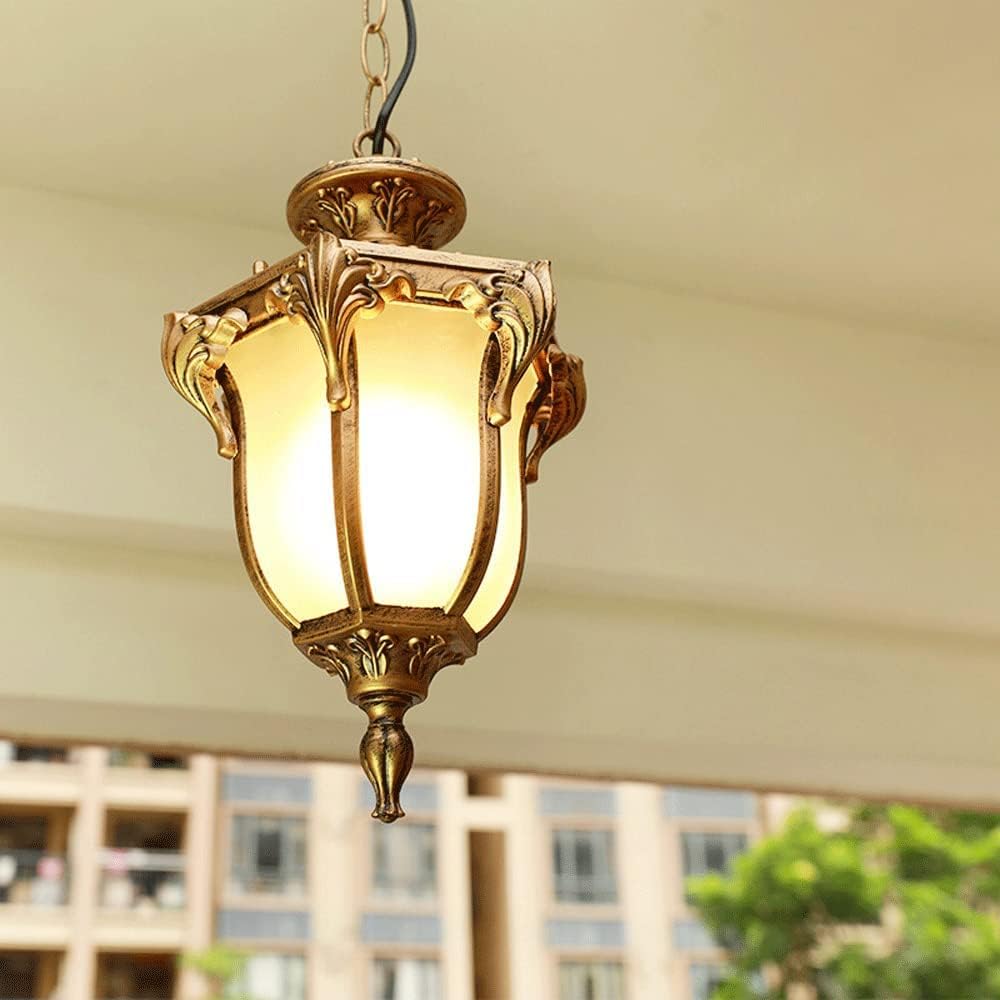 Chandelier Outdoor Aluminum Hanging Lantern, Waterproof Glass Chandelier, Corridor Courtyard Decoration Ceiling Aisle Villa Garden Pavilion Grape Light/Black/18.5 * 31.5cm