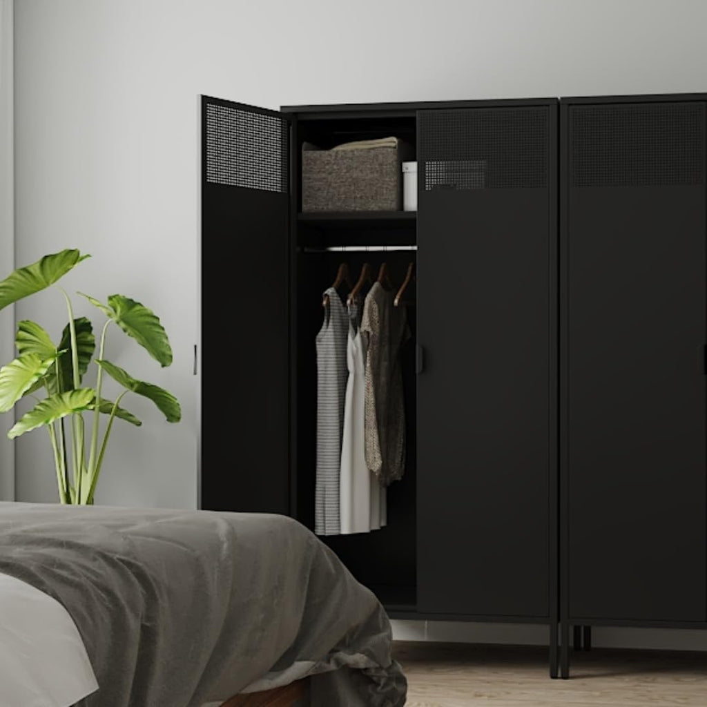 Washsemba Metal Storage Cabinets Locker with Hanging Rod and Adjustable Shelves, 71'' Clothing Steel Storage Wardrobe for Home & Office, School, Employee,Gym(Black, 71''H-Wardrobe)