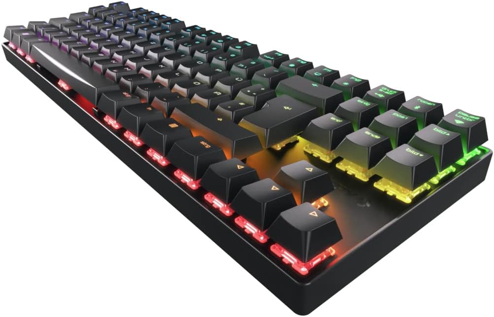 Cherry MX 8.2 TKL Wireless Gaming Keyboard. Compact TenKeyLess. Mechanical 87 Keys RGB Backlit Keys ABS Keycaps. MX Red Switch. Aluminum Carrying Case Included.