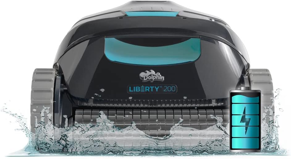 Dolphin Liberty 200 Cordless Robotic Pool Vacuum Cleaner — Simple Inductive Charging Wall Climbing Capabilities Ideal for Above and In-Ground Pools up to 33 FT in Length Blue