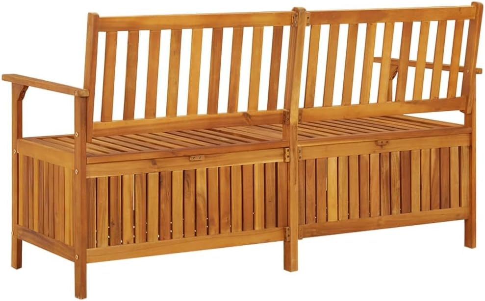 vidaXL Indoor and Outdoor Storage Bench – Solid Acacia Wood, Stable Seating, Ample Storage, Ideal for Patio, Weather, Comes with Cushion