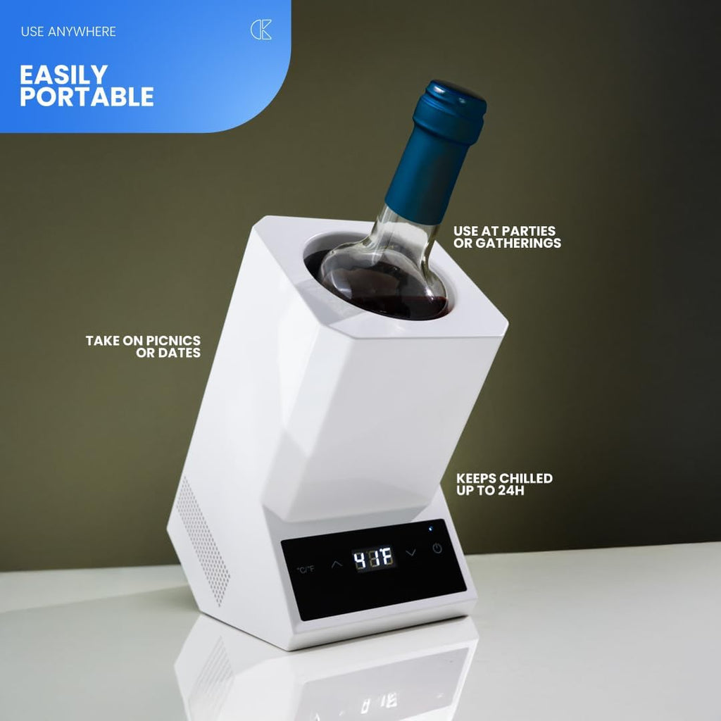 Electric Wine Chiller | Single Bottle Portable Wine Cooler with LED Touch Display & Adjustable Temperature | Sleek Iceless Wine Chilling for Modern Kitchens