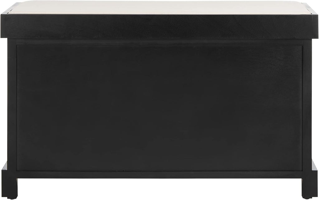 SAFAVIEH Home Collection – Freddy Black Storage Bench with Wicker Baskets & Cushion, Entryway Seating Bench, Fully Assembled (AMH5736B)