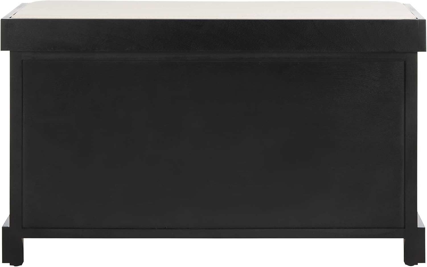 SAFAVIEH Home Collection – Freddy Black Storage Bench with Wicker Baskets & Cushion, Entryway Seating Bench, Fully Assembled (AMH5736B)