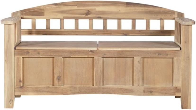 Linon Lottie Entryway Split Seat Storage Bench in Washed Natural Wood