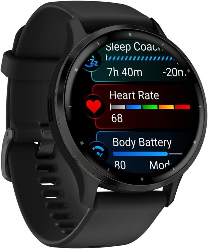 Garmin Venu 3 Health and Fitness GPS Smartwatch Steel Bezel w/Black Case (45mm) Bundle with 2 Year Protectio Pack + Deco Essentials Silicone Dust Cover - 3 Pack + 1.4 Inch Screen Protector