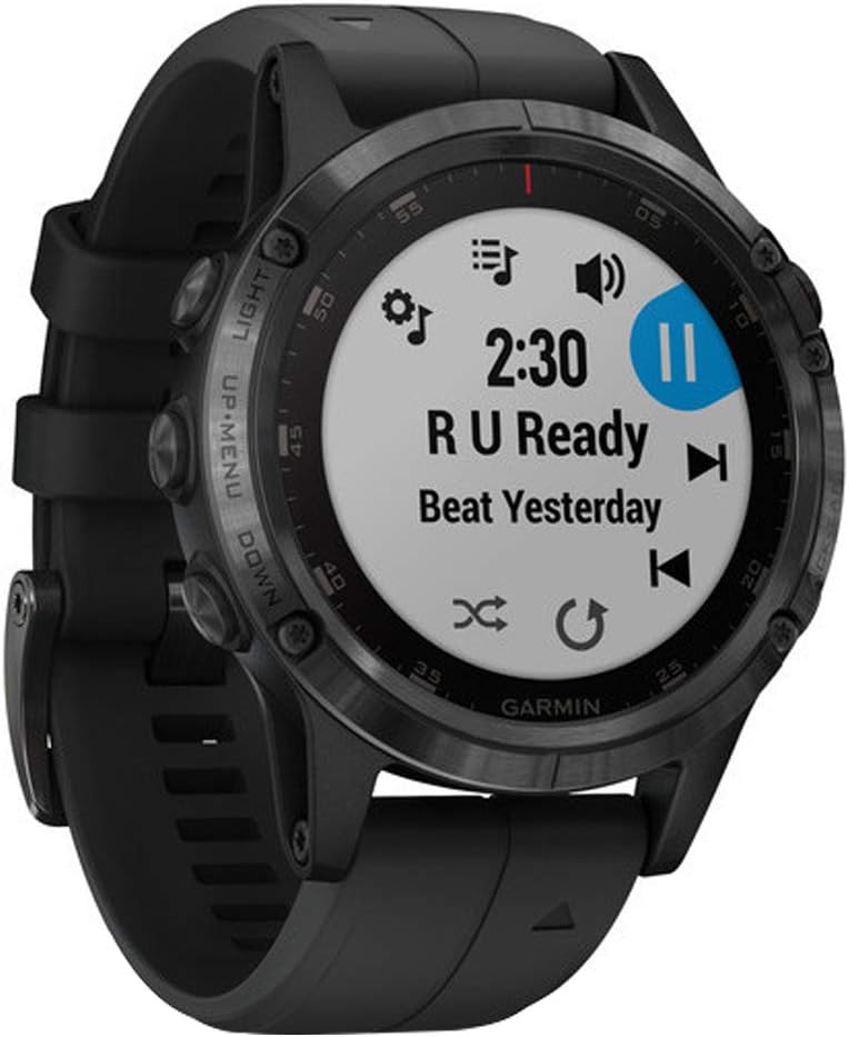 Garmin fenix 5 Plus, Premium Multisport GPS Smartwatch, Features Color Topo Maps, Heart Rate Monitoring, Music and Contactless Payment, Black with Black Band