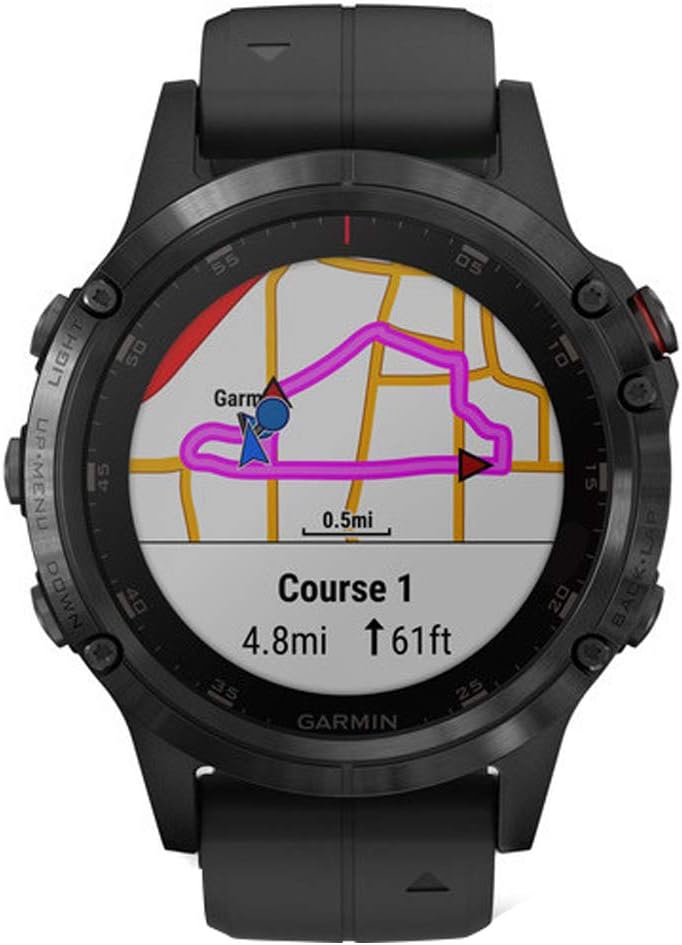 Garmin fenix 5 Plus, Premium Multisport GPS Smartwatch, Features Color Topo Maps, Heart Rate Monitoring, Music and Contactless Payment, Black with Black Band