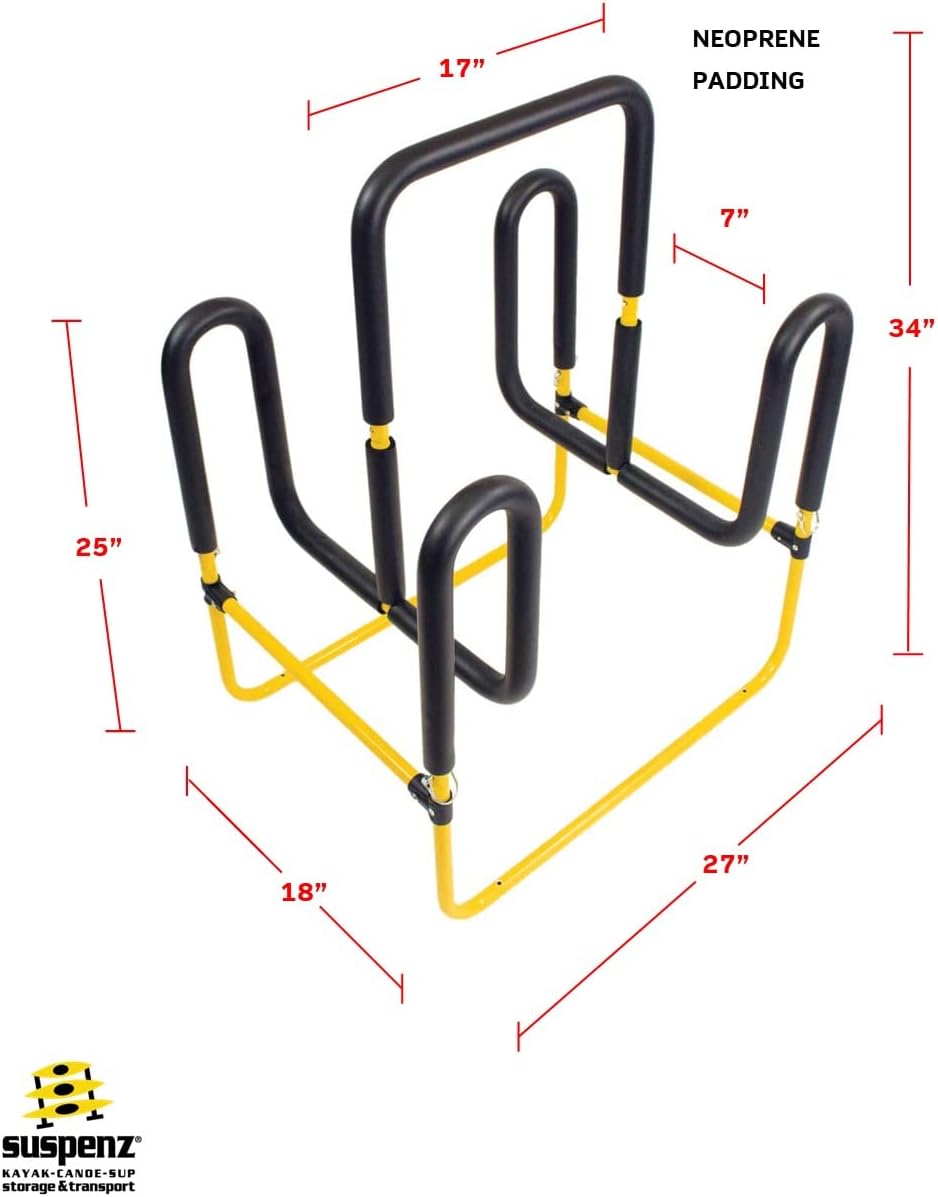 Suspenz Stand Up Paddle Board Surfboard Transport Cart & Stand, Double Trouble Carrier/Trolley Converts to a Stand for 2 SUPs & Surfboards, Yellow (22-9935)