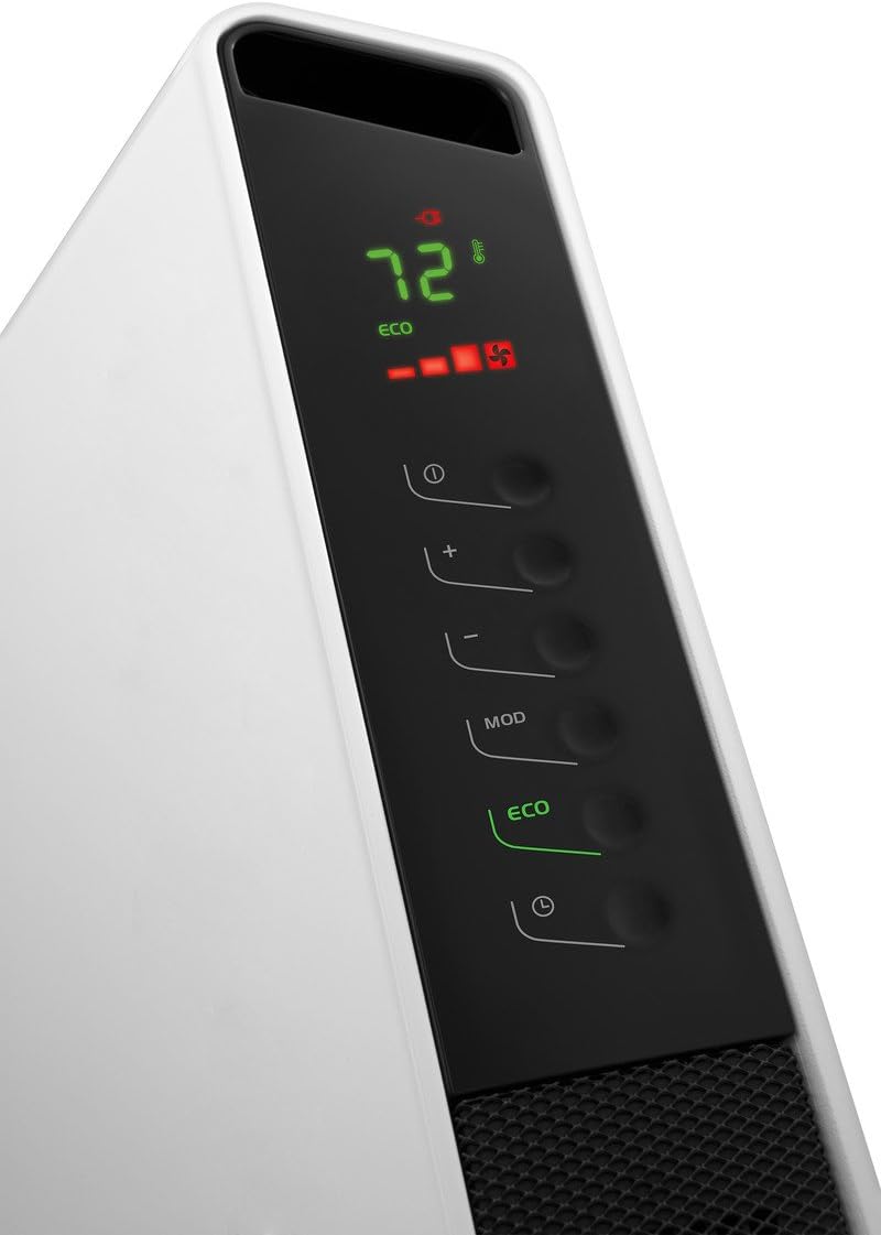 DeLonghi Convection Panel Heater, Full Room Quiet 1500W, portable electric heater is freestanding/easily wall mounted. Energy Saving, quick heat distribution, timer, white, HCX9115E