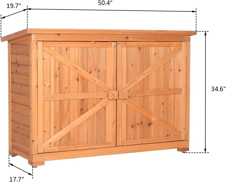 Outdoor Wooden Storage Cabinet, Wood Garden Shed, Outside Tool Shed, Vertical Organizer Cabinet with Double Doors for Outside, Garden and Yard