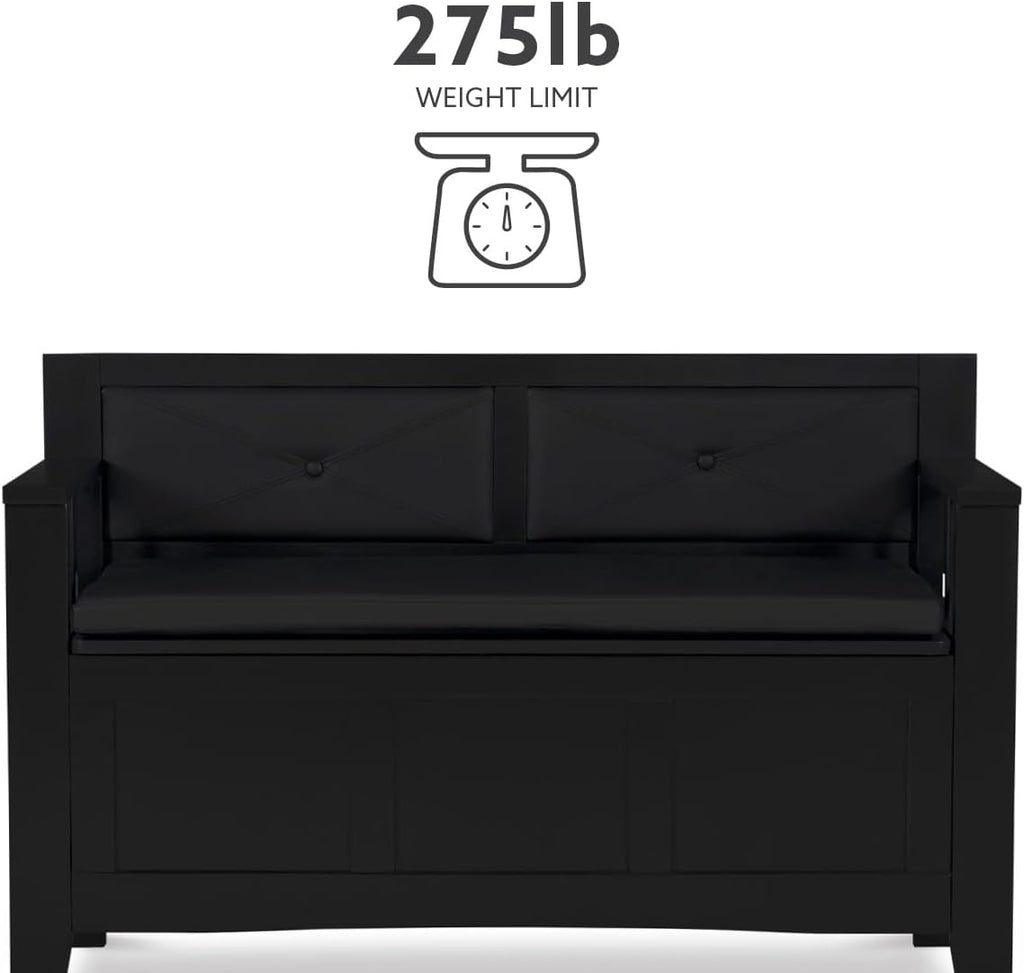 Linon Carlton Padded Bench, 44.5'W x 17'D x 30'H, Black