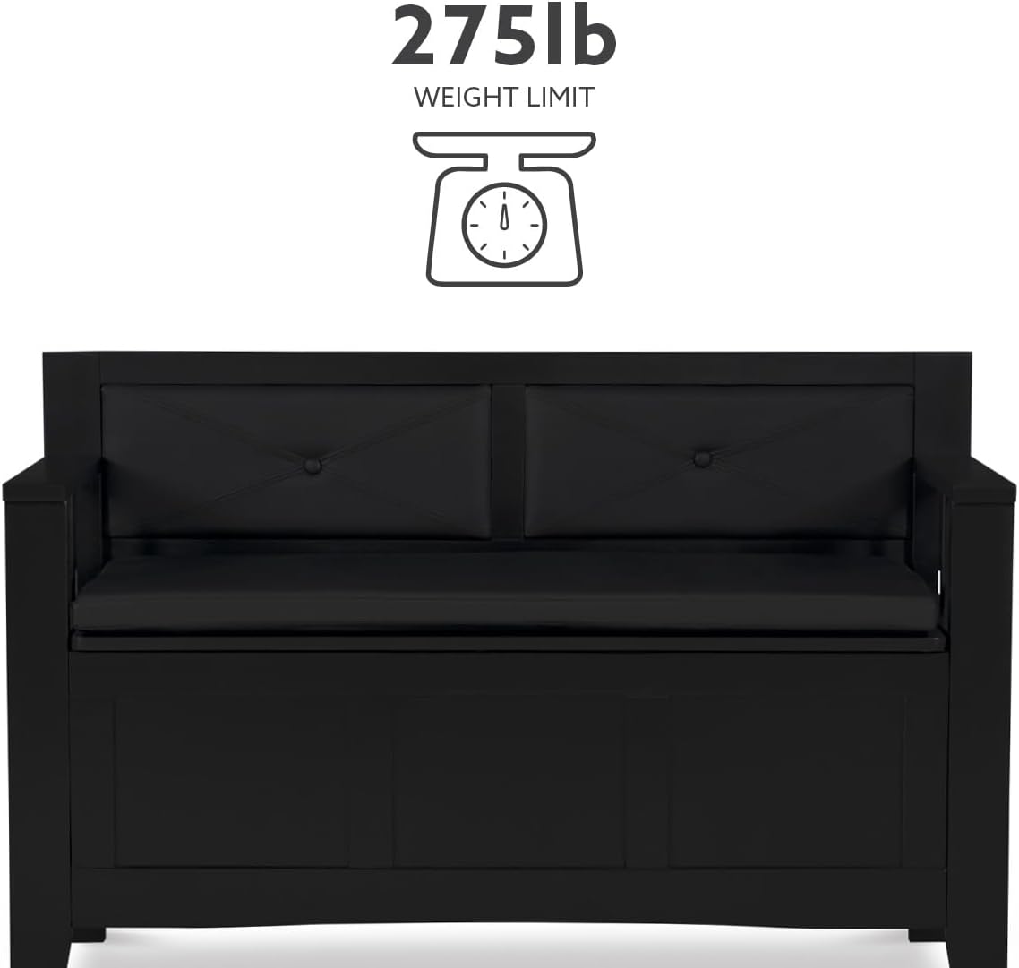 Linon Carlton Padded Bench, 44.5'W x 17'D x 30'H, Black