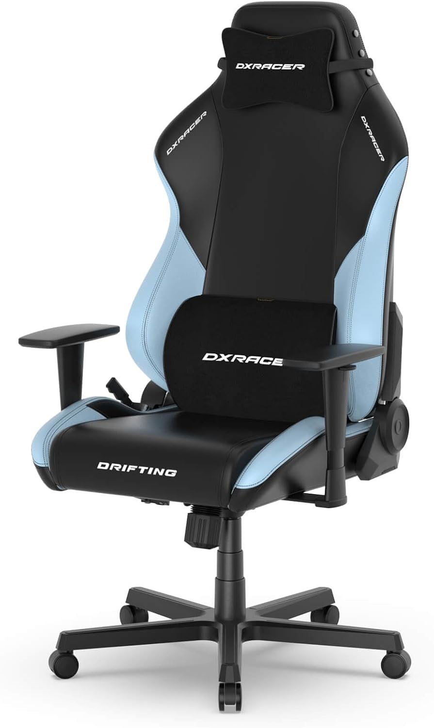 DXRacer Drifting L Ergonomic Video Gaming Chair with Lumbar Support and Headrest, Office Reclining Computer Chair for Adults, Racing Style Height Adjustable (EPU Leatherette, Black Blue)