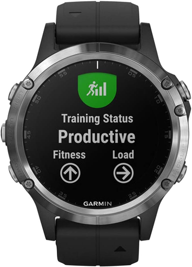 Garmin fenix 5 Plus, Premium Multisport GPS Smartwatch, Features Color Topo Maps, Heart Rate Monitoring, Music and Contactless Payment, Black/Silver