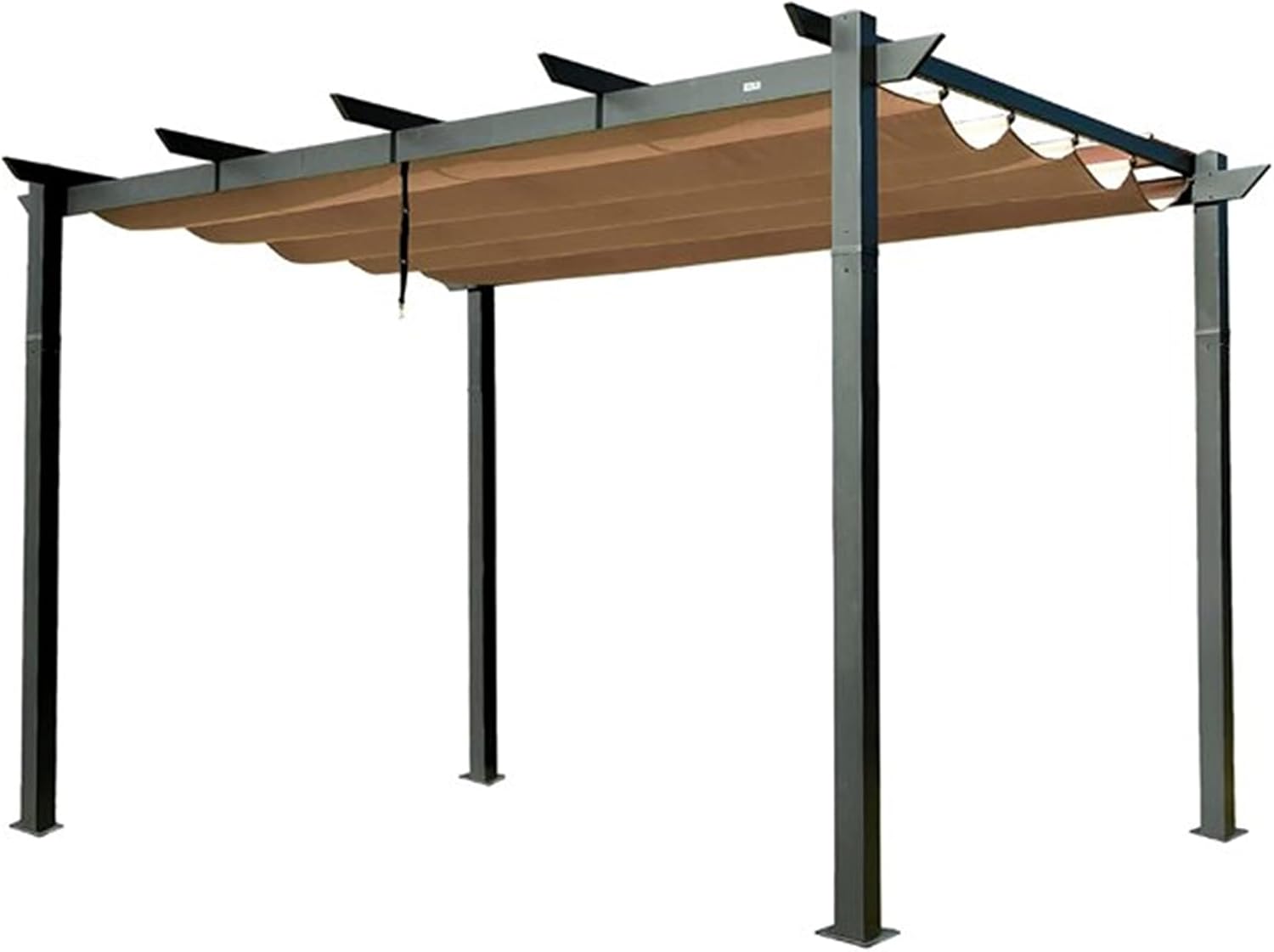 13 x 9 Ft Outdoor Patio Retractable Pergola with Canopy, Aluminum Sunshelter Pergola Grill Gazebo, Modern Sun Shelter Pergola for Gardens, Terraces, Backyard, Dark Grey+Khaki