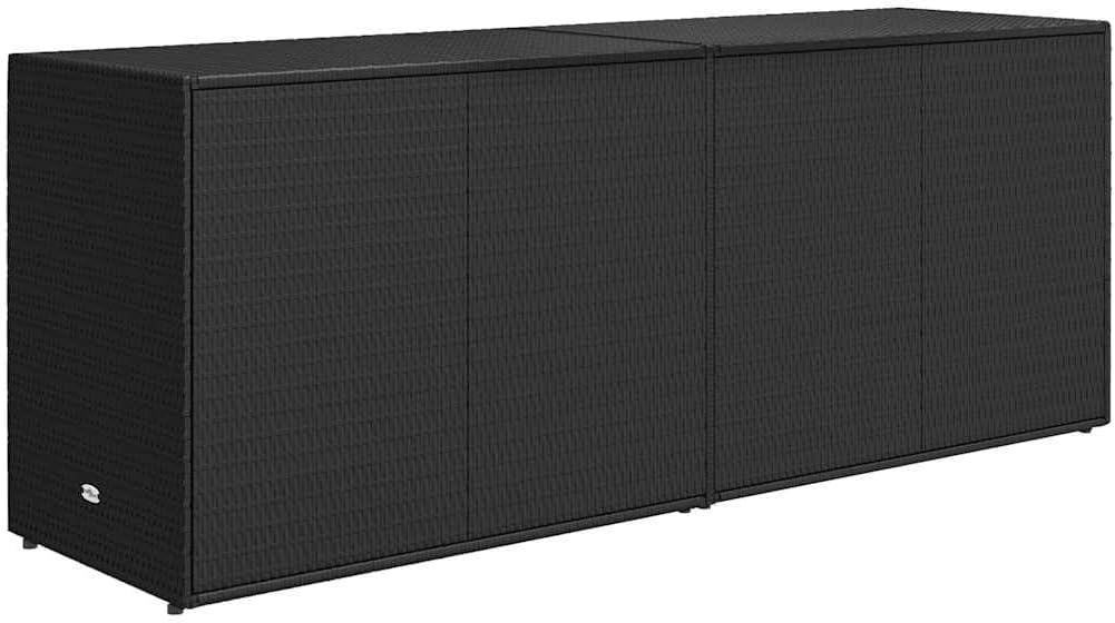 vidaXL Weather- Garden Storage Cabinet - Large Black Poly Rattan Chest with Solid Acacia Wood Handles and Steel Frame - Easy-Assembly Outdoor Furniture