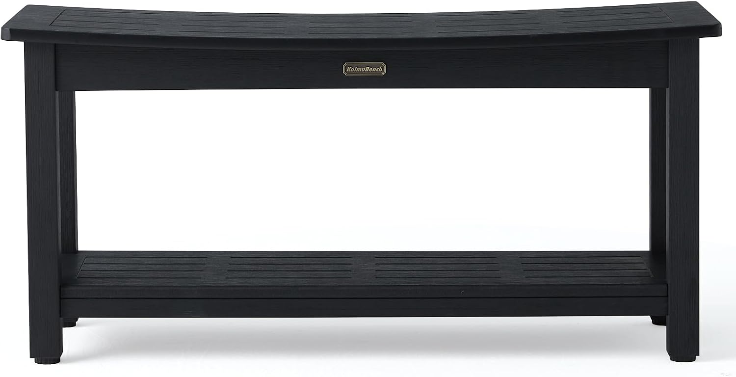 KaimuBench 36'' HDPS Waterproof Shower Bench Seat, Poly Lumber Shower Stool for Shaving Legs, Plastic Bath Chair Seat with Adjustable Feet, Non-Slip & No Maintenance, Black (36 x 13 Inches)