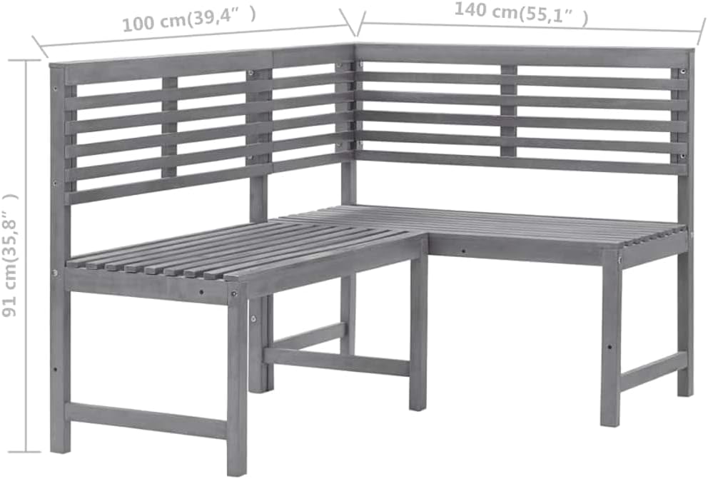 vidaXL Patio Corner Bench, Outdoor Wooden Bench for Garden Park Potting Picnic, Solid Acacia Wood, Easy Assembly, 39.4' x 55.1' x 35.8' Grey