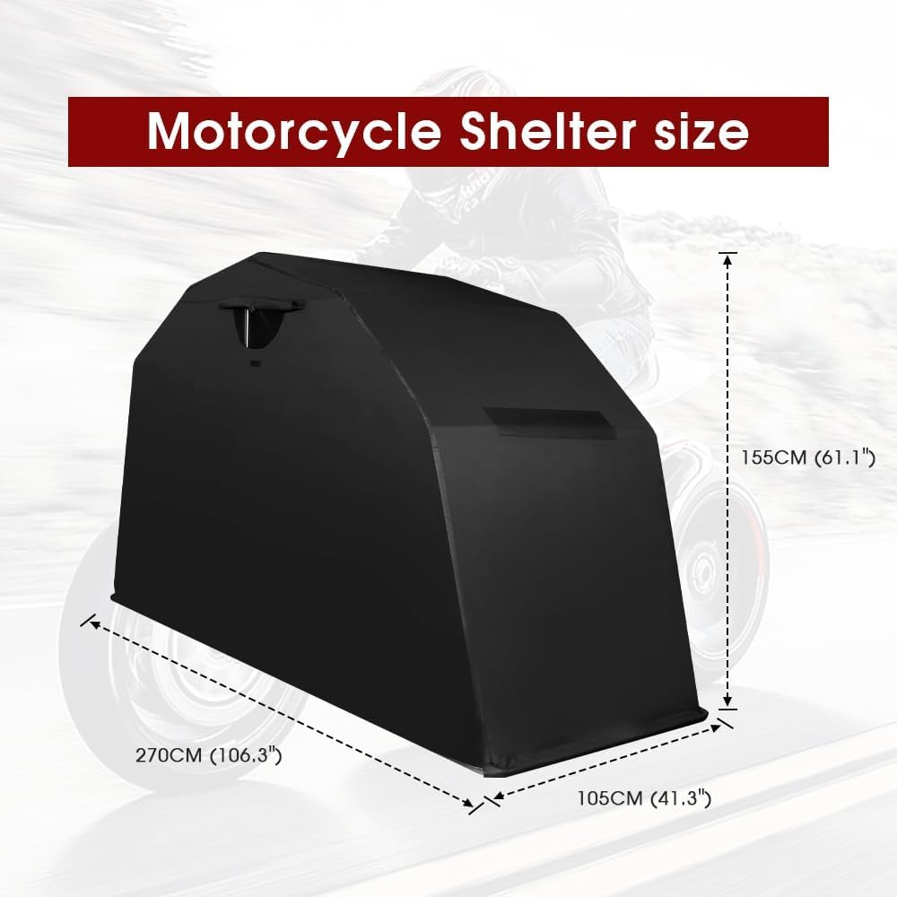 PROEZE Heavy Duty Motorcycle Shelter Storage Sheds Motorcycle Garage, 106.3'x 41.3'x 61.1' Motorcycle Cover Waterproof Outdoor Motorcycle Tent with Lock