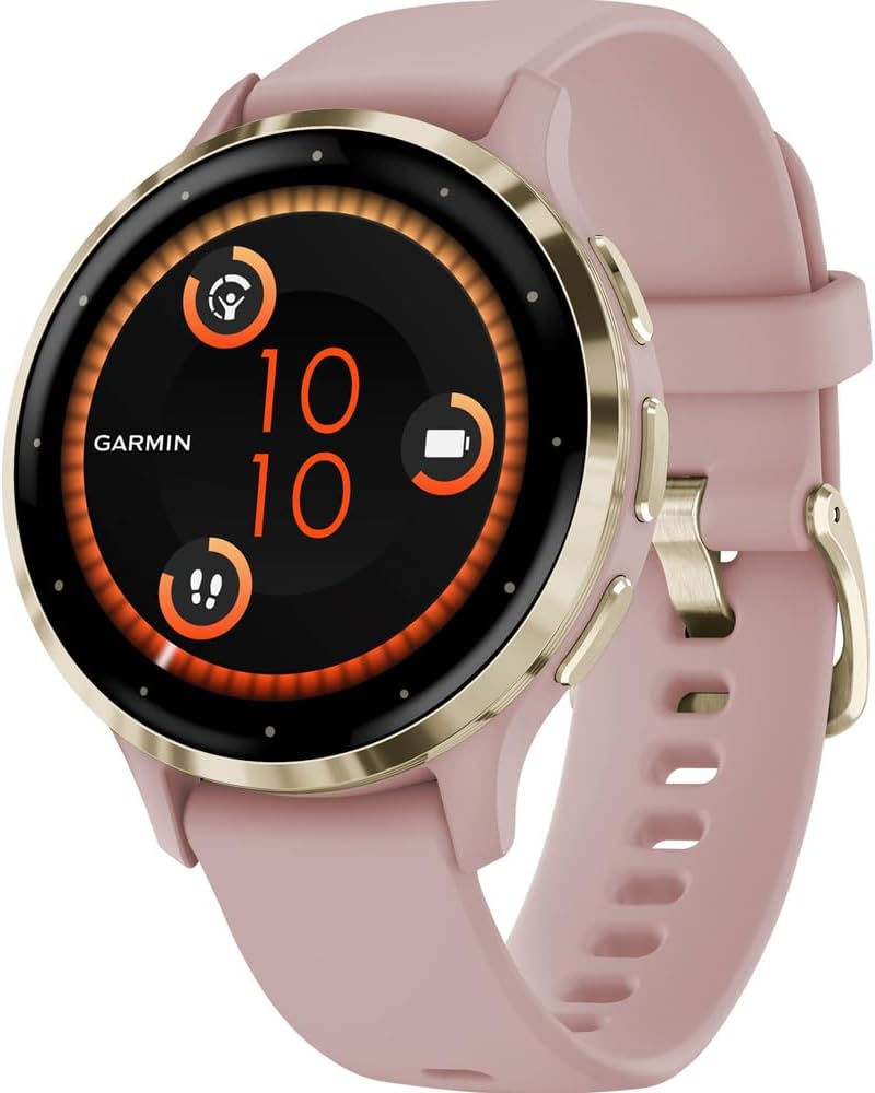 Garmin 010-02785-03 Venu 3S Health Fitness GPS Smartwatch Gold Steel Bezel with Dust Rose Case 41mm Bundle with Dust Cover 3 Pack, 2-Pack Screen Protector and 2 YR CPS Enhanced Protection Pack