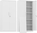 IRONFFICE Metal Locking Cabinet,Metal Storage Cabinet with Doors and Shelves,Tall White Cabinets for Home Office,Garage,Warehouse
