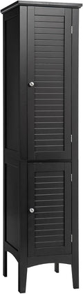 Tangkula Tall Bathroom Storage Cabinet, 5-Tier Wooden Freestanding Tower Cabinet, Narrow Storage Floor Cabinet w/ 2 Doors & Shelves for Bathroom Living Room Kitchen (Black)